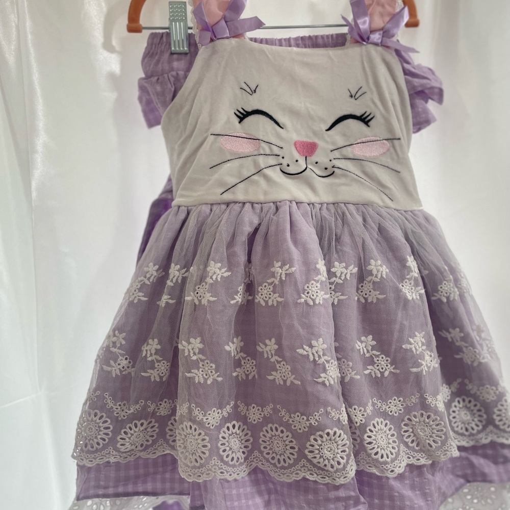Purple bunny Embroidered Kids Casual Dress Easter
